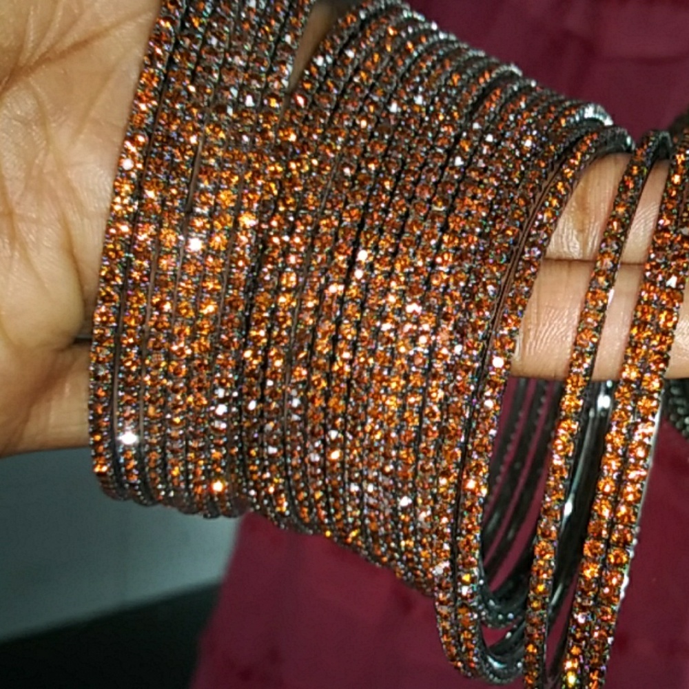 3 Gunmetal Orange Rhinestone Bracelet